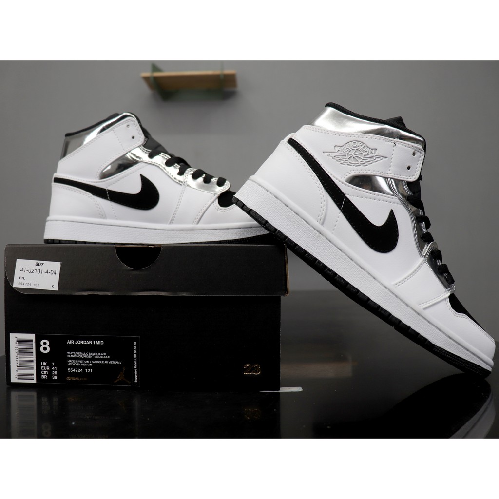Nike Air Jordan 1 MID black and white silver men and women | Shopee  Philippines