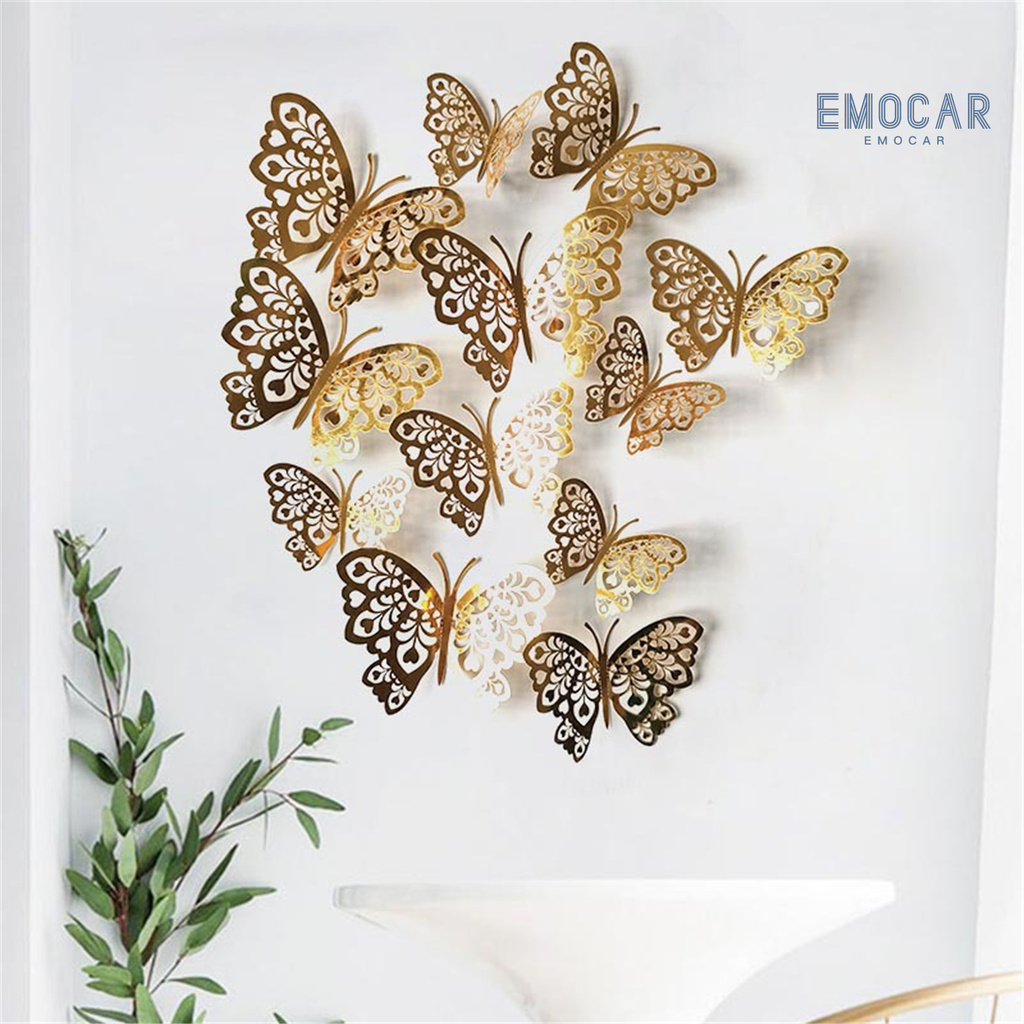 WP] 12Pcs Hollow 3D Butterfly Wall Sticker Decal Living Room Cafe Bedroom  Decor | Shopee Philippines