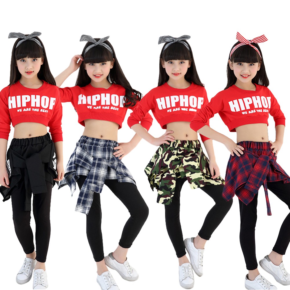 2Pcs Girls Hip Hop Outfit Streetwear Jazz Dance Costume Casual Sportswear  Red Black Crop Top Long Pantskirts | Shopee Philippines