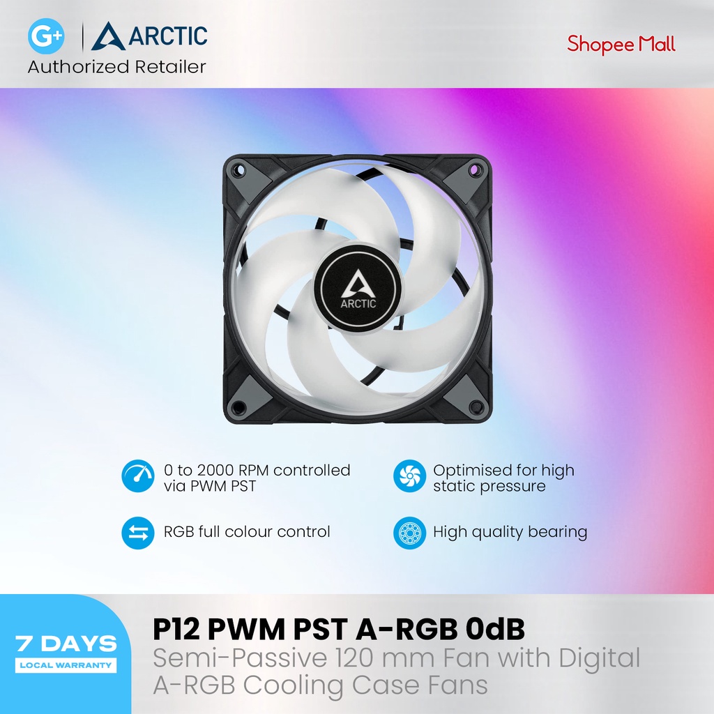 ARCTIC P12 PWM 120mm White Case Fan - Pressure Optimized, 4-Pin, 56 CFM, 0 DB Mode
