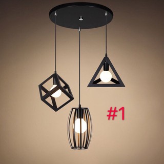 【Ready Stock】(Three free light bulbs) indoor vintage steel Pandent Lights  Chandelier #4