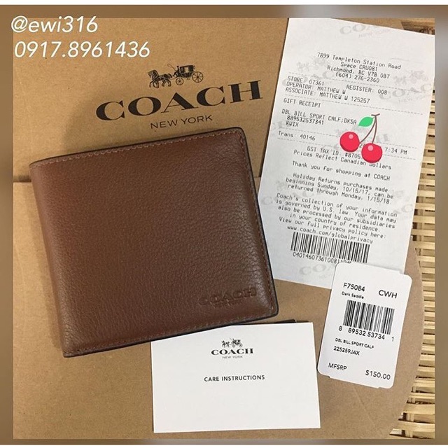 coach dark saddle wallet