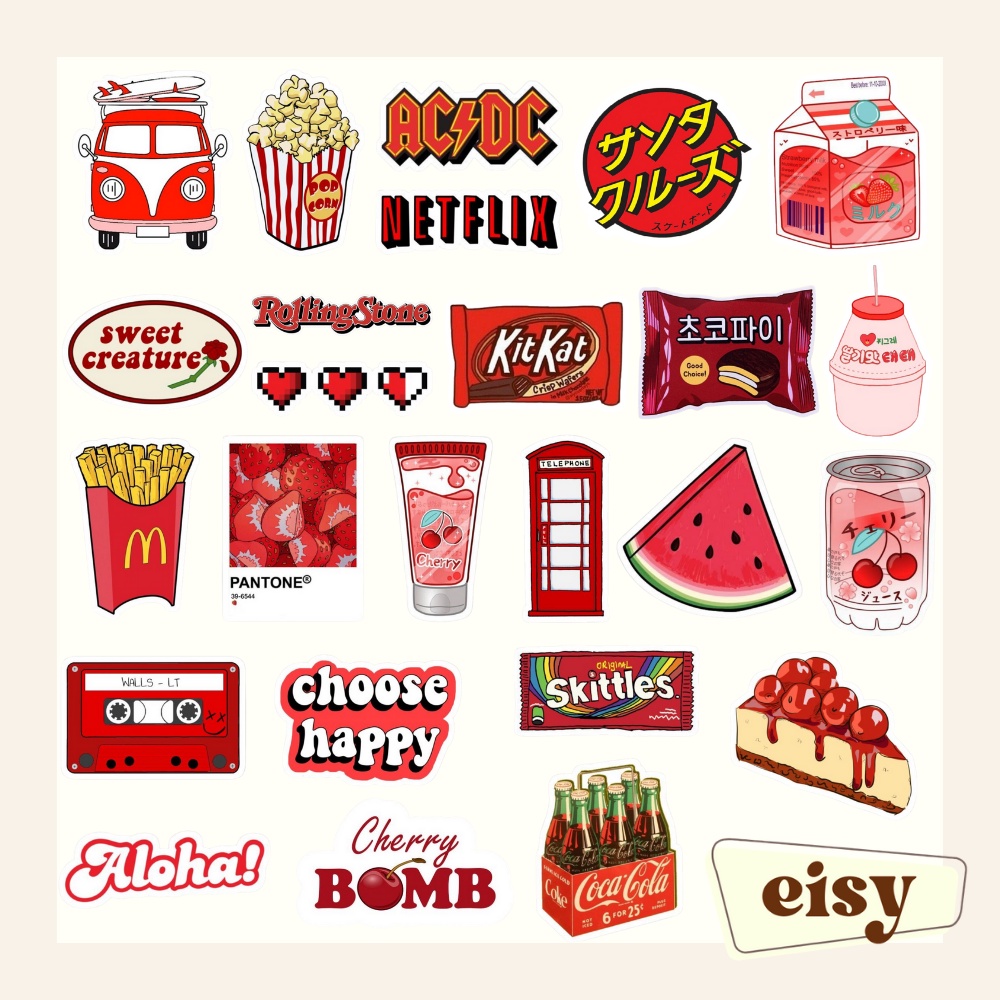 EISY 25 pcs. Aesthetic Red Sticker Pack | Shopee Philippines