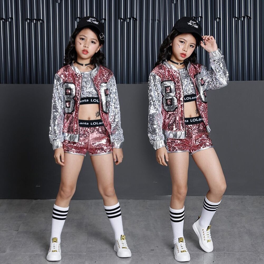 Ready Stock Kids Girls Pink Sequins Hip Hop Clothes Streetwear Crop Top  Jacket Shorts Set Children Korean Dance Outfit Modern Jazz Dance Costume  Stage Performance Wear Birthday Gift | Shopee Philippines