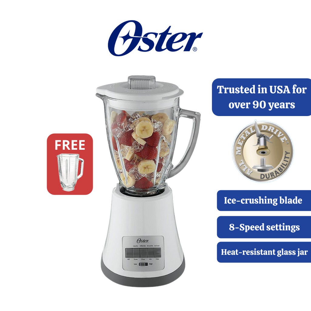 Oster 8Speed Blender with 1.25L Heat Resistant Glass Jar, AllMetal Drive™ System w/ FREE Glass