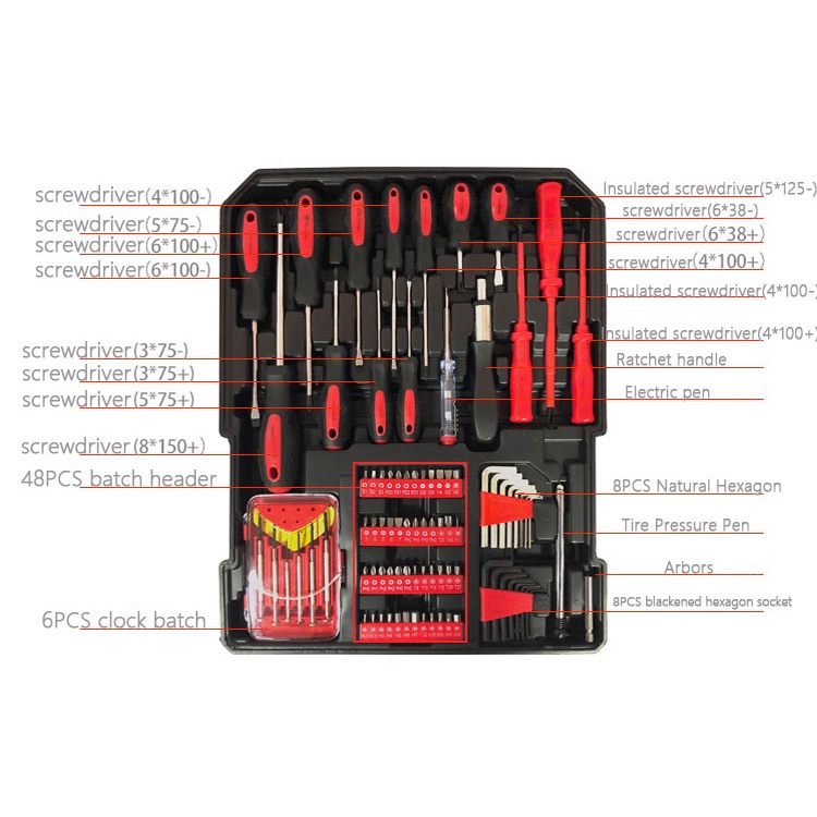 217PCS Roller Box Tools Set Portable Toolbox Screwdriver Socket Wrench Pliers Meter Stick