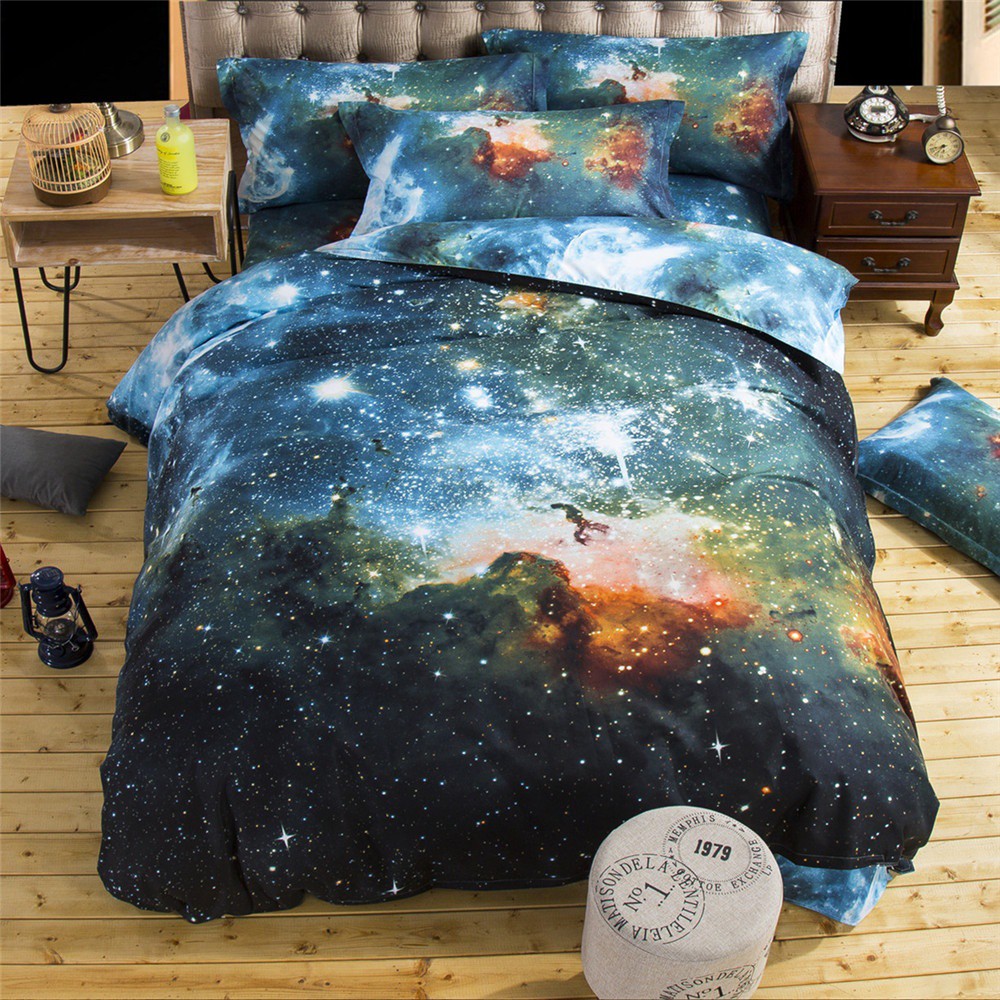 Duvet cover pillowcase galaxy stars 3d polyester bed linen 4pc