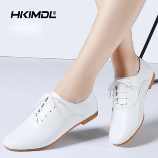 HKIMDL Women Oxford Shoes Ballerina Flats Shoes Genuine Leather Shoes Lace Up Loafers Shoes