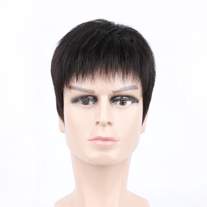 100 Real Human Hair Wigs Mens Short Full Wig Hairpiece Toupees For Man