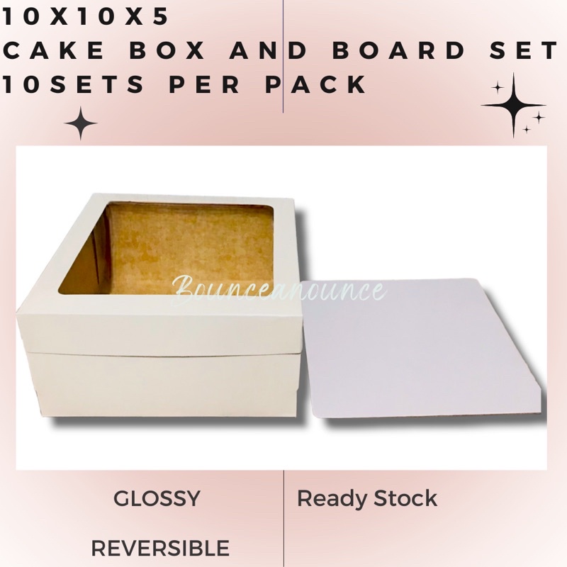 10 Sets 10x10x5 Cake Box with Cake Boards With Window Reversible