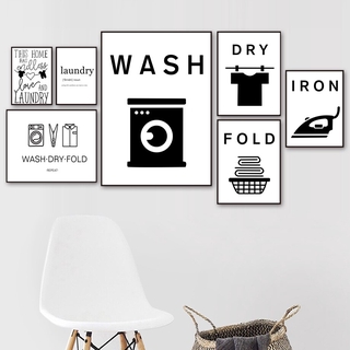 Wash Dry Fold Iron Laundry Funny Sign Quote Wall Art Canvas Painting Nordic Posters And Prints Wall Pictures For Bathroom Decor