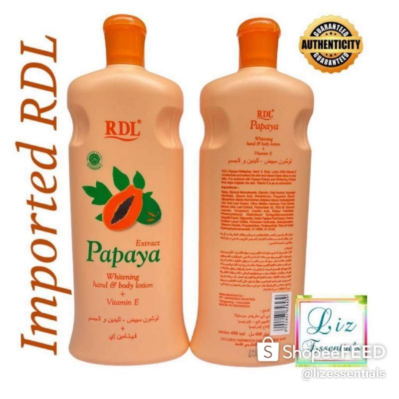 Authentic RDL Papaya Hand & Body lotion 600ml Shopee Philippines