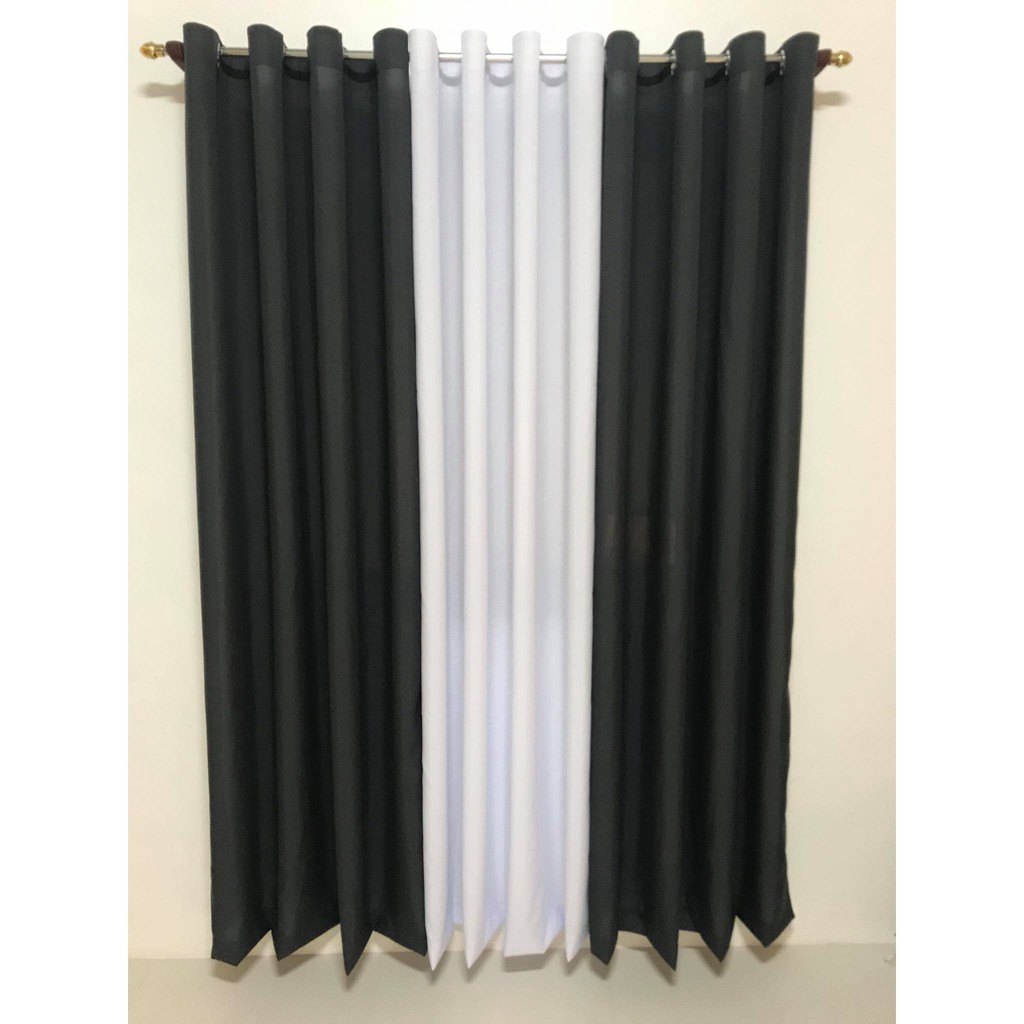 3 In 1 Set Grommet Curtains With 24 Rings Dark Gray White Shopee Philippines