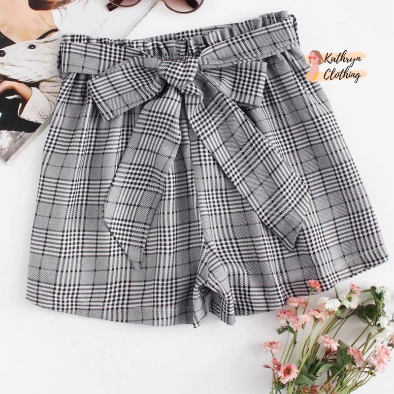 Kathryn Self Tie Wasit checkered Short Fits to XL 33013# | Shopee ...