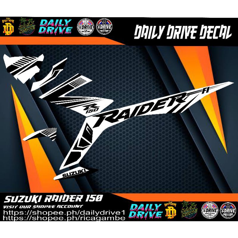 Suzuki Raider 150 Fi Decal Sticker ( black and white design) Shopee