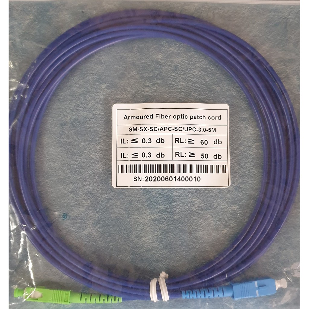 Fiber Optic Patch Cord Armored Meters Single Core Apc Upc Green Blue Connectors Shopee