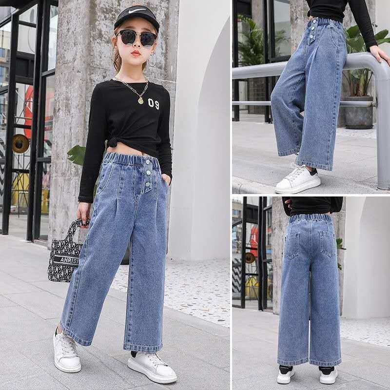 Girl Wide Leg Jeans Kids High Waist Pant Denim Korean Fashion Baggy ...