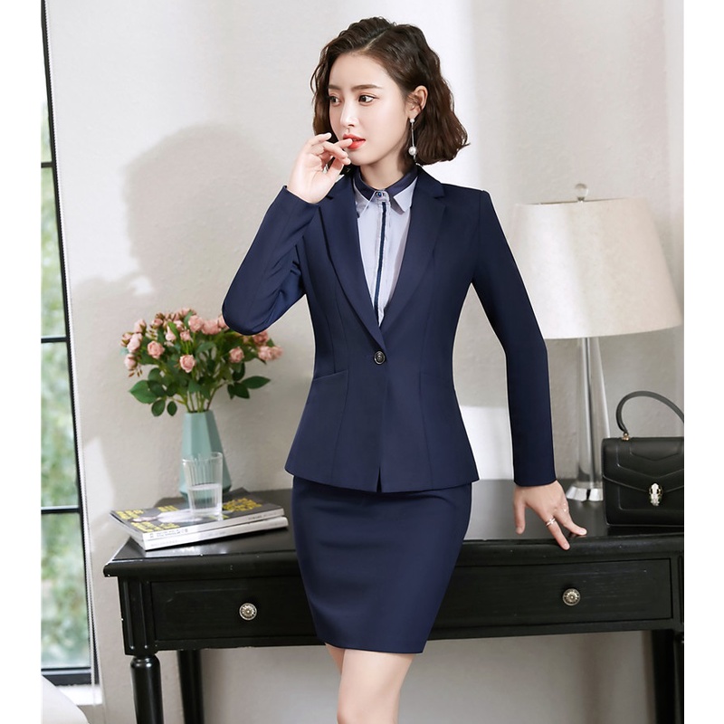 Formal Ladies Navy Blue Blazer Women Business Suits with Skirt and ...