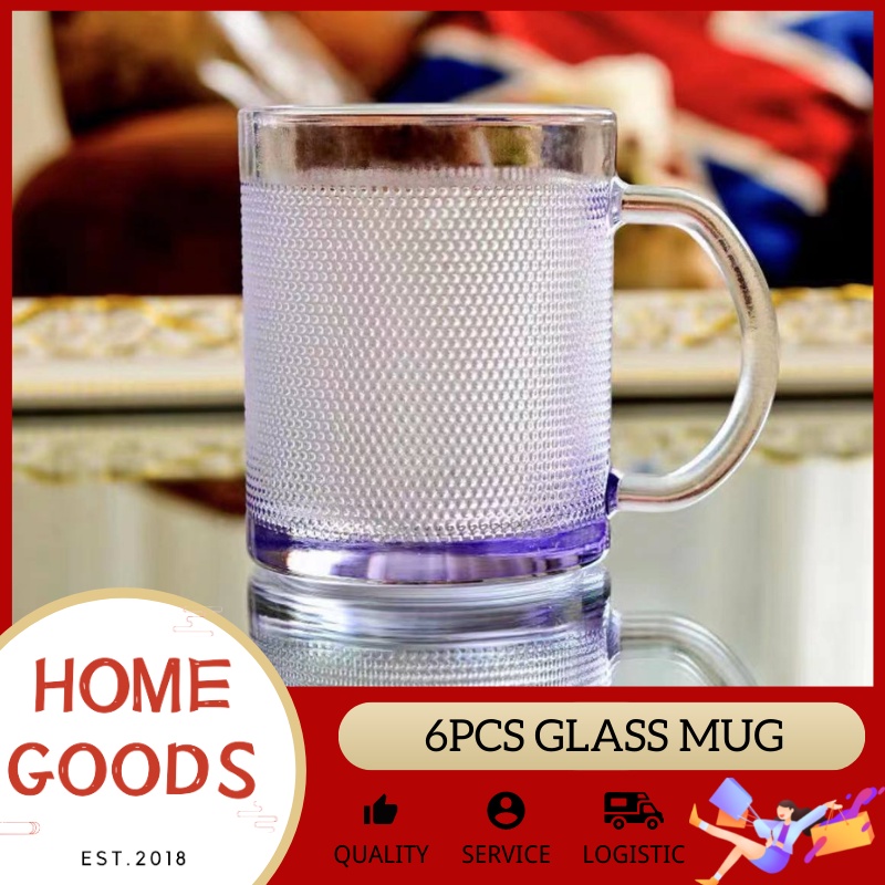 Home Goods [6PCS] LKBB6 High Quality Drinking Coffee Mug with Handle Multi Color Glassware