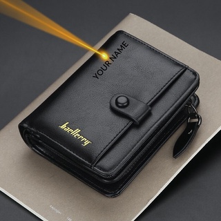 Personalized Name Zipper Coin Pocket Wallet for Men High Quality PU Leather Short Wallets Engraving words Purse Gift for Him Men Father's Day Anniversary Birthday