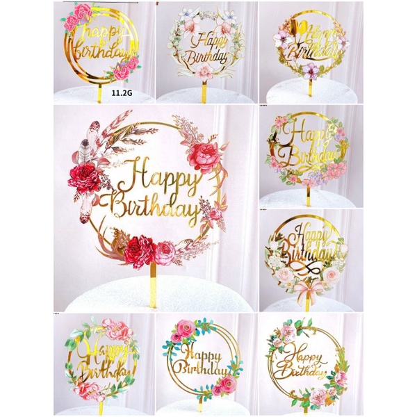 Happy Birthday Floral Colored Acrylic Cake Topper | Shopee Philippines