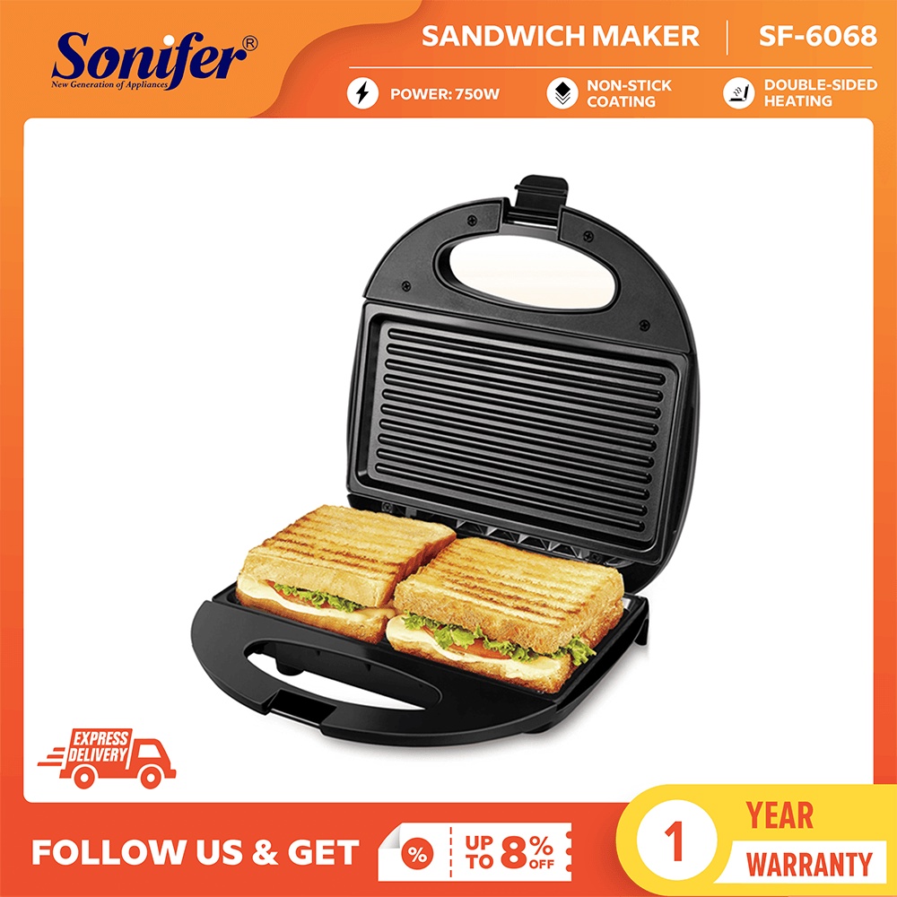 Sonifer gourmet Sandwich Maker bread toaster breakfast machine w/ Non