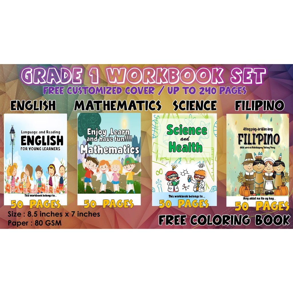 Download Grade 1 Workbook Set English Math Science Filipino Free Coloring Book And Pencil Shopee Philippines