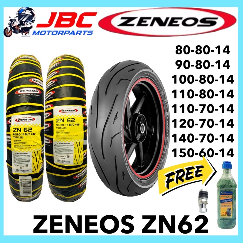 Zeneos ZN62 Motorcycle Tire Gulong Tubeless Rim 14 Free Tire Sealant