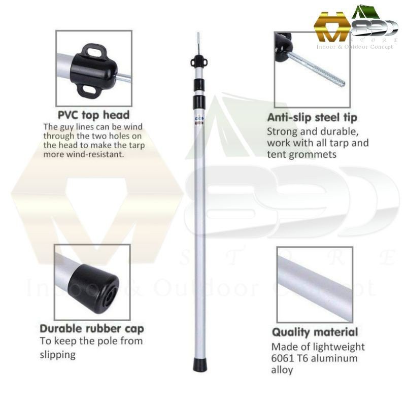 2.3M Adjustable Tarp Poles Outdoor Aluminium Telescopic Camping Tent ...