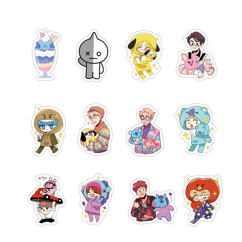 60pcs kpop bts cartoon bt21 sticker luggage laptop car bike shopee