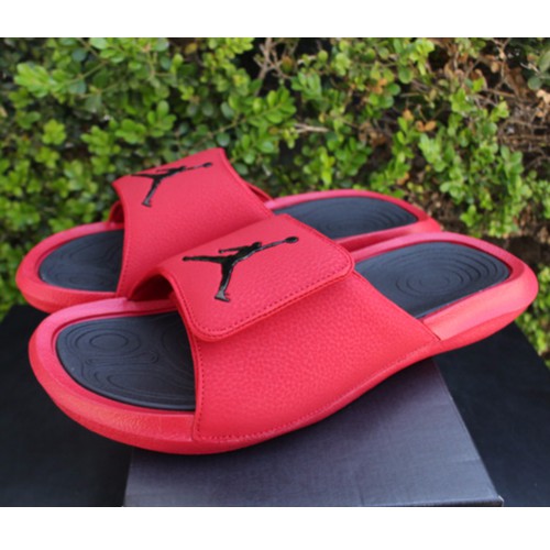 jordan sandals red and black