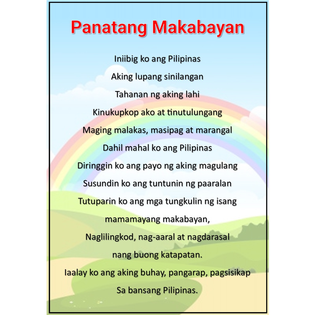 Laminated Educational Charts Lupang Hinirang Panatang Makabayan Panunumpa Presyo