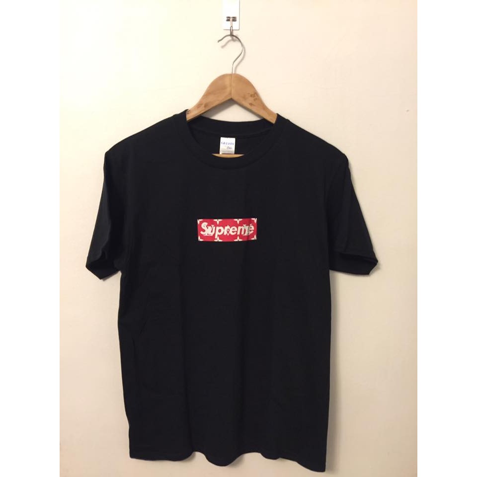 black supreme shirt with red box logo