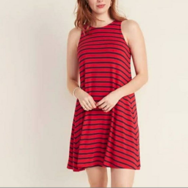 red sleeveless jersey dress