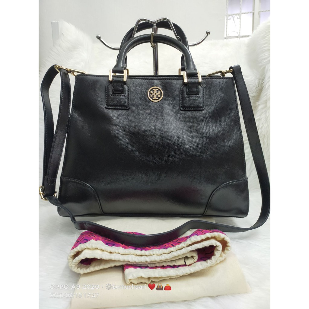 Tory Burch Robinson Double Zip Tote Black Shoulder Bag | Shopee Philippines