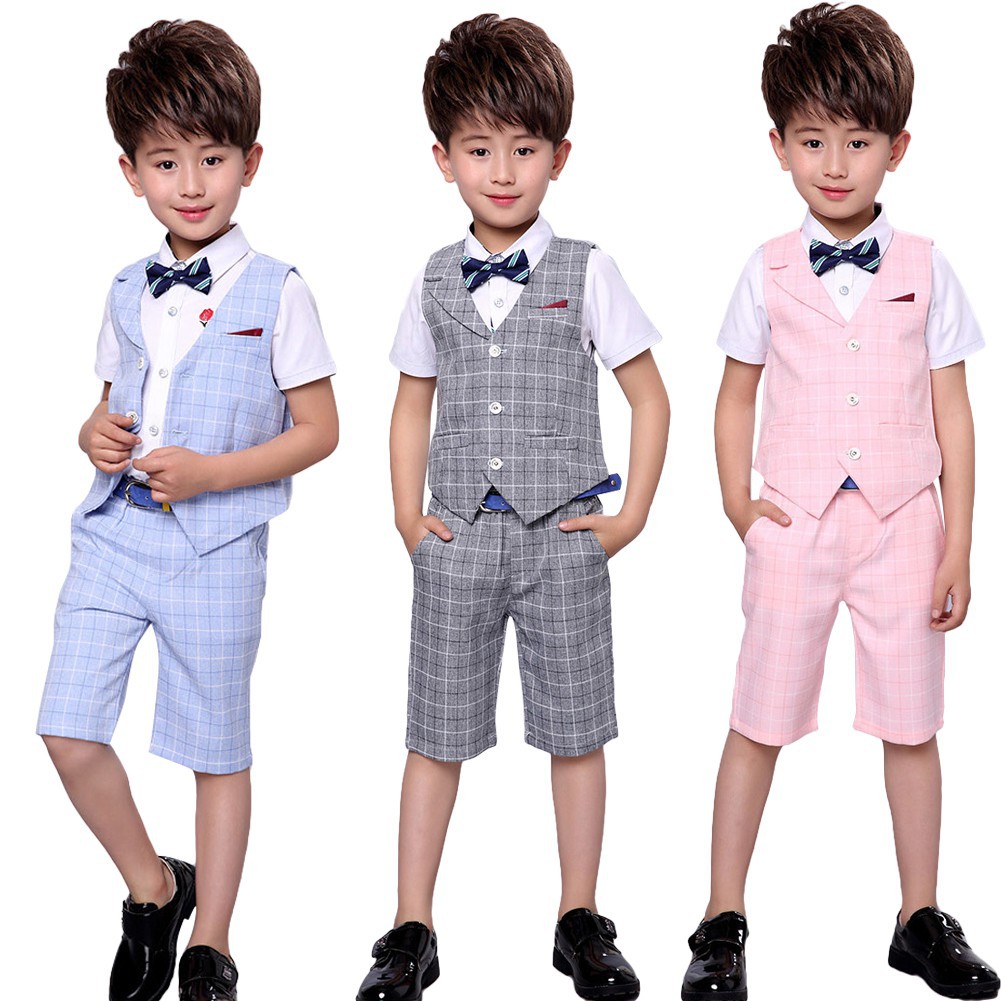Shirt Page Boy Outfit Boys Wedding Party Shorts Set Shorts Bow Tie 4-Piece Kids Waistcoat Suit Waistcoat