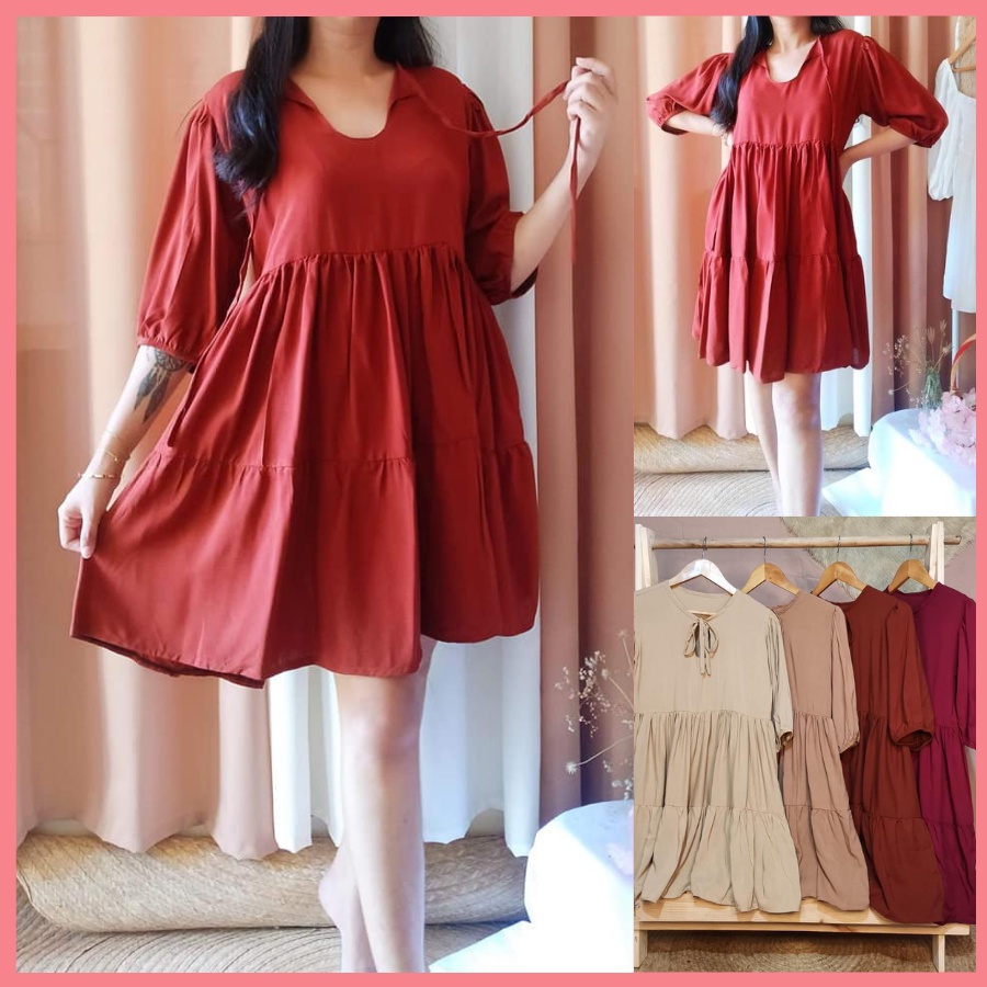 [MXL] Jasmine Midi Korean Dress with String Puff Sleeves Challis