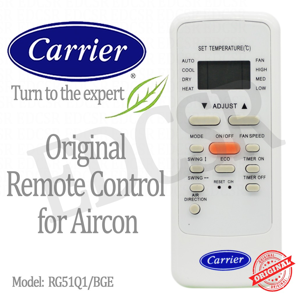 Carrier RG51Q1/BGE Original Aircon Remote Control Shopee Philippines