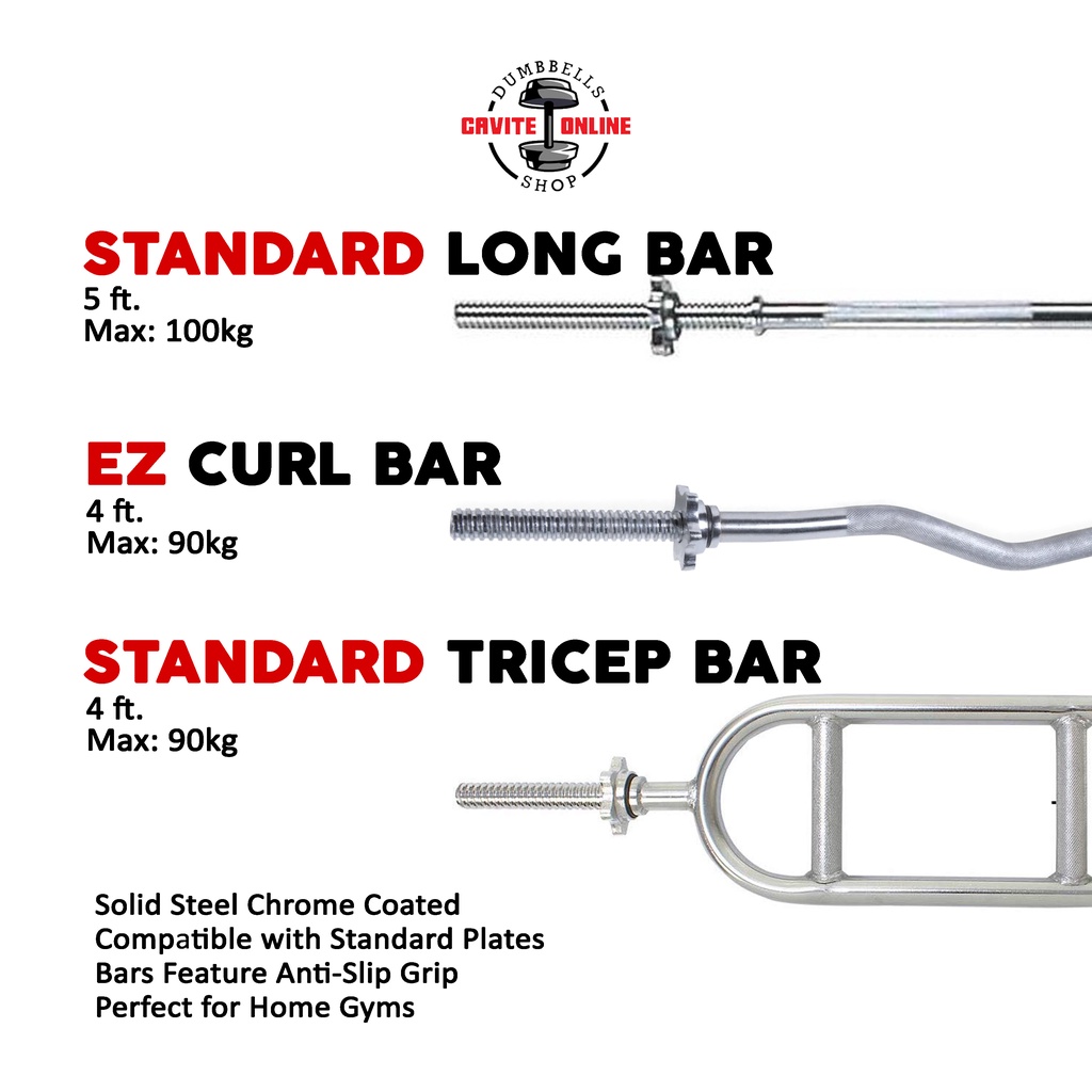 Standard Long Bar, Ez Curl Bar and Tricep Bar Dumbbell Barbell Weight