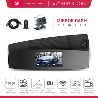 YI Mirror Dash Cam Dual Dashboard Camera Recorder Touch Screen Front Rear View HD Camera G Sensor