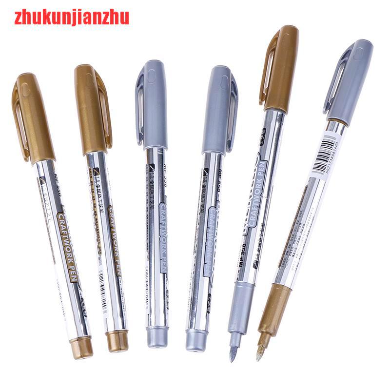 [zhukunjianzhu]2pcs DIY Metal Waterproof Permanent Paint Marker Pens Sharpie Gold and Silver