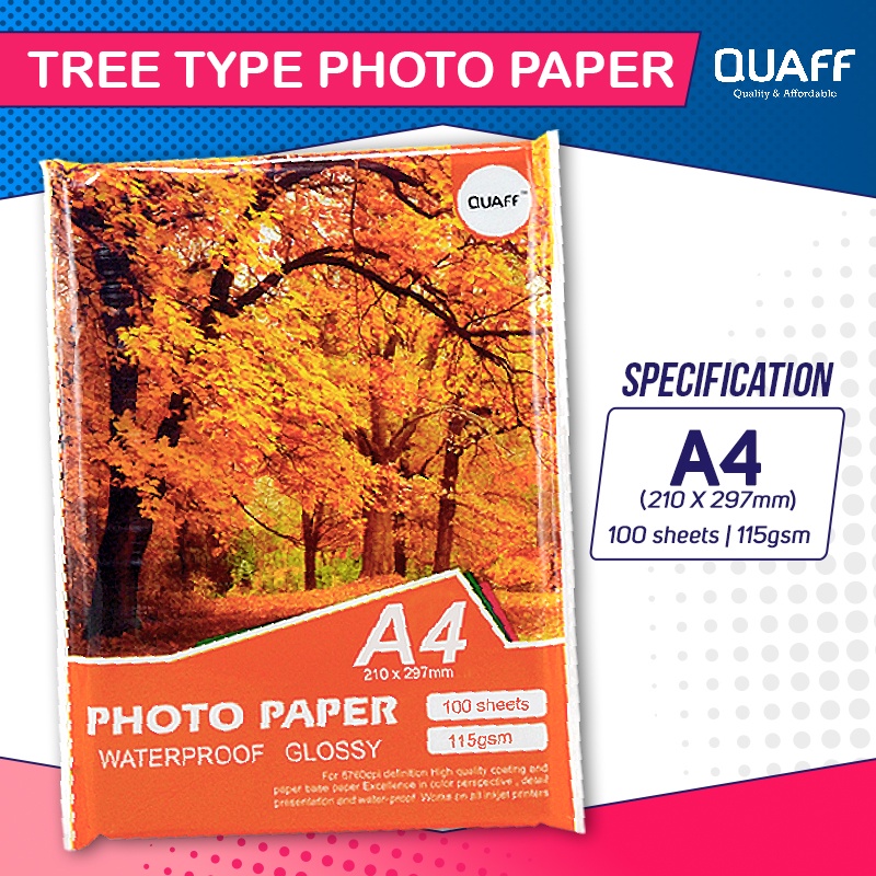 115gsm Glossy Photo Paper A4 Size QUAFF Brand (100 sheets / pack ...