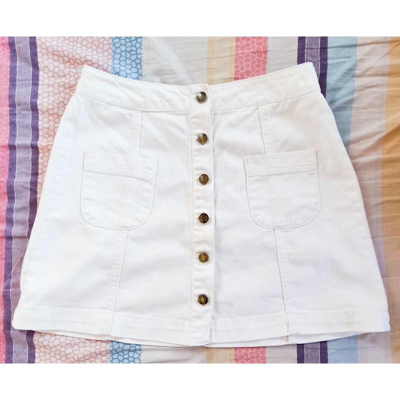 white denim mini skirt