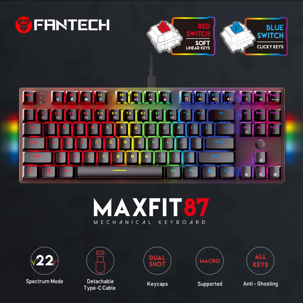 Fantech MAXFIT87 MK856 RGB Mechanical Gaming Keyboard Anti-Ghosting Detachable Type C Side Panel | Central Juan IT Solutions