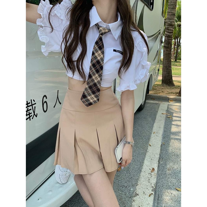 school suplies College Style Khaki Pleated Skirt Sets Japan Korean Students JK Uniform Hot Girl