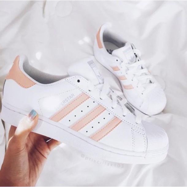 adidas superstar pink and white