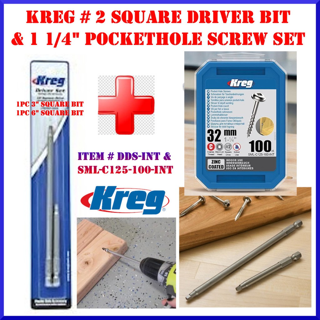 Original KREG Square Driver Bit 2 + 1 1/4 Pocket Hole Screw 100pcs