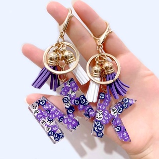 Fashion Purple 12 Constellation Letter Keychain With Tassel Women Purse Ornaments Resin A-Z Initial Alphabet Pendant Keyring for Couple Gift
