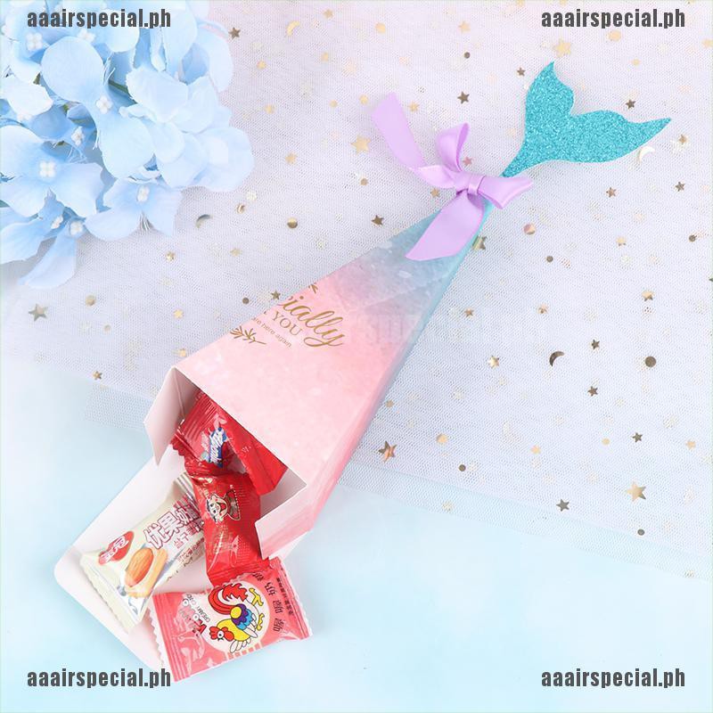 10Pcs Mermaid Candy Boxes Colorful Mermaid Tail Bow Knot Box Wedding Gift Bag TK 