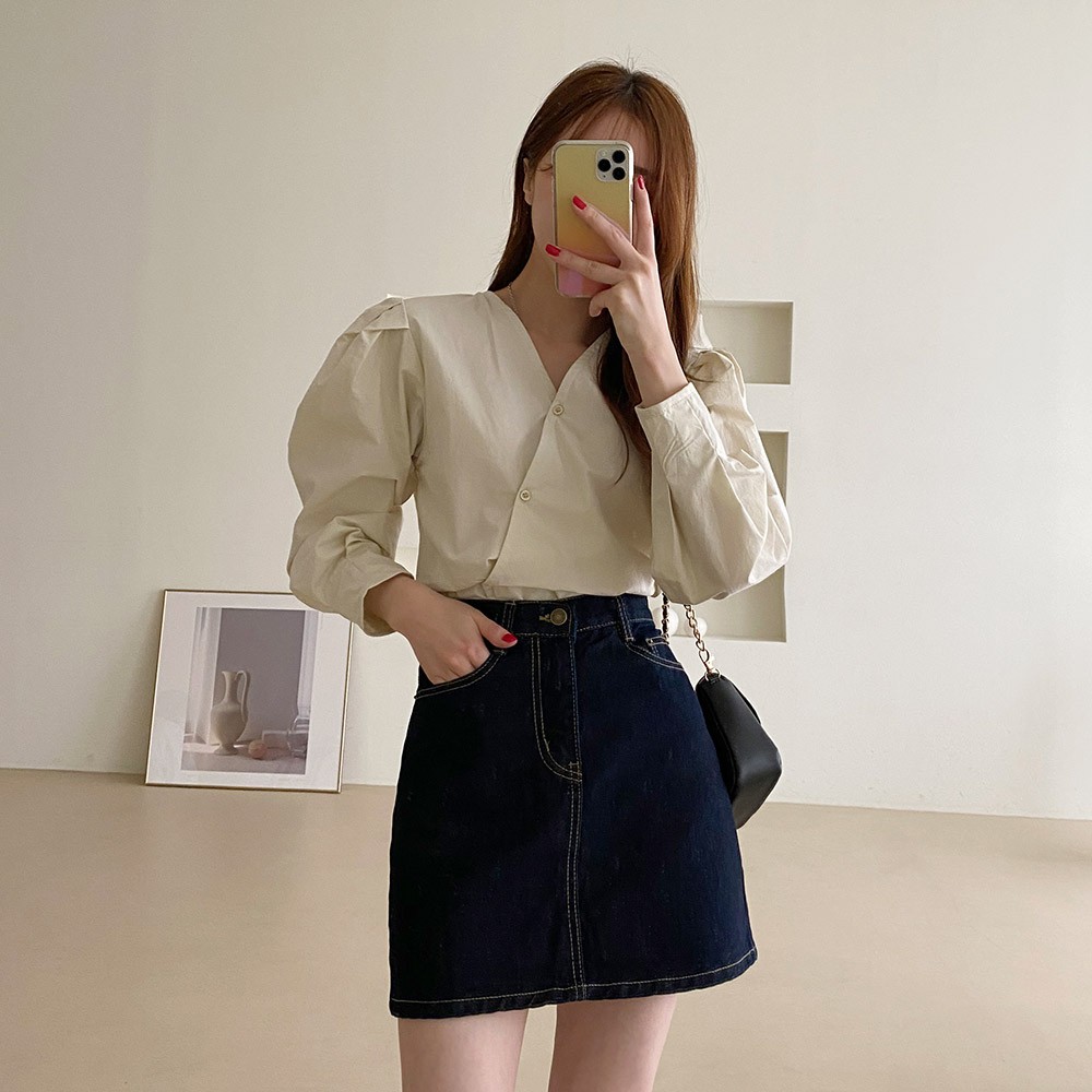 MADE IN KOREA A-line Short Length Mini Denim Skirt Korean Style 3 Colors |  Shopee Philippines